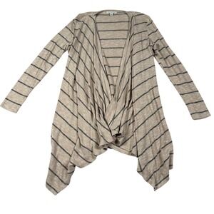 American Eagle Outfitters Striped Open Front Draped Cardigan Tan Black Medium